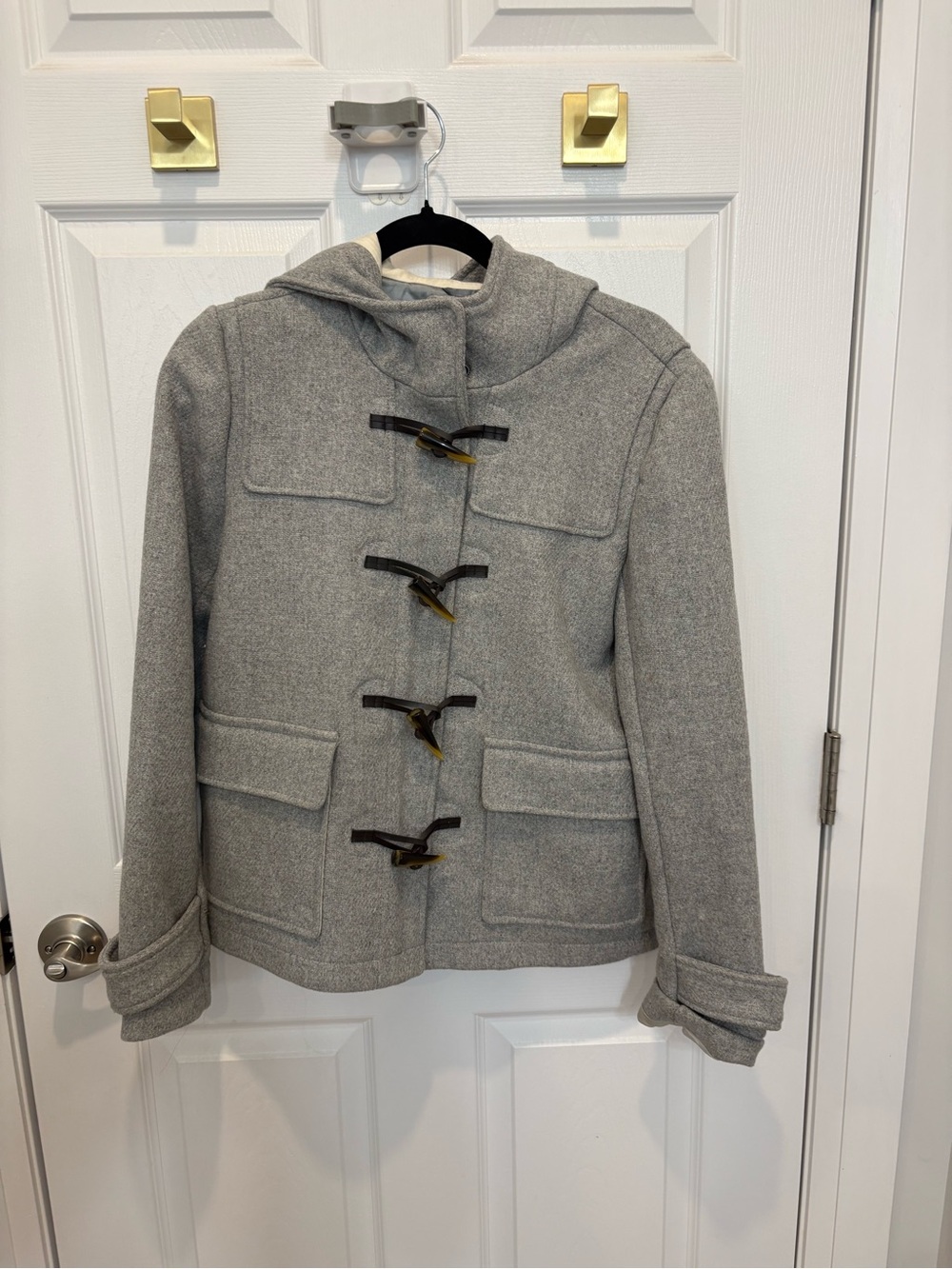 Gap Wool Toggle Coat - Gray Hooded Duffle Jacket #1447